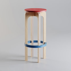 Arco | Confidenza 75-natural, capri blue and ruby red | Bar stools | MoodWood