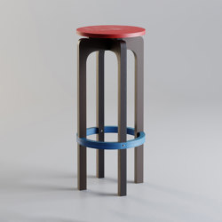 Arco | Confidenza 75-ruby red, basalt grey and capri blue | Bar stools | MoodWood