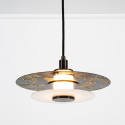 Klein | Pendant - 11 inch (Ginkgo etch in blackened two tone) | LED lights | Trella