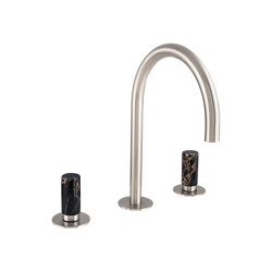 Sestriere | 3 Hole Deck Mounted Basin Mixer With Black Marble Handle | Wash basin taps | BAGNODESIGN