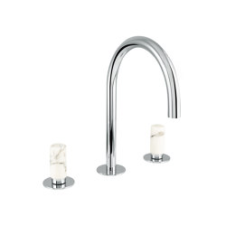 Sestriere | 3 Hole Deck Mounted Basin Mixer With White Marble Handle | Rubinetteria lavabi | BAGNODESIGN