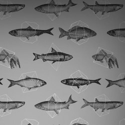 Fishes In Geometrics - Silver | Wall coverings / wallpapers | Feathr