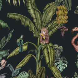 Monkeys with Birds - Dark Blue | Wall coverings / wallpapers | Feathr