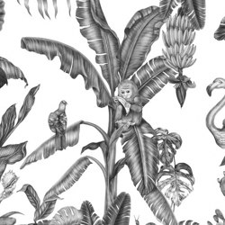 Monkeys with Birds - Monochrome | Wall coverings / wallpapers | Feathr