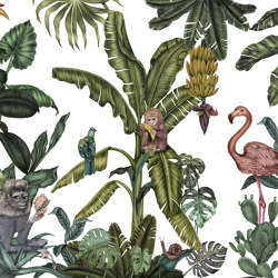 Monkeys with Birds - White | Wall coverings / wallpapers | Feathr