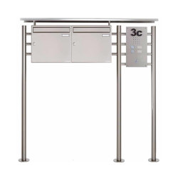 2-piece stainless steel pedestal letterbox BASIC 311X ST-R with bell box right 100mm depth | Mailboxes | Briefkasten Manufaktur