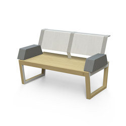 Two-seat bench with armrests Barka | open base | Egoé
