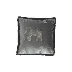 Kissen aus Samt | Kissen aus grauem Samt mit gestickten Elefanten und Fransen | Home textiles | MX HOME