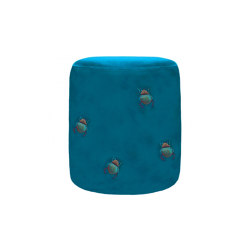 Velvet ottoman | Blue velvet stool with embroidered beetles | Stools | MX HOME