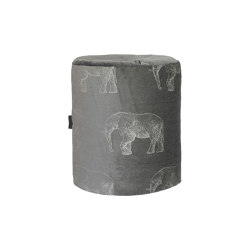 Velvet ottoman | Grey velvet stool with elephants embroidery | Hocker | MX HOME