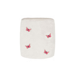 Velvet Interior Pouf | White velvet stool with butterfly embroidery | Stools | MX HOME