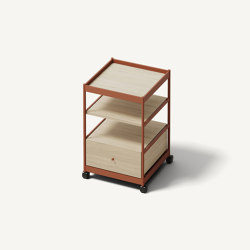 Beside Mid Frame, 1 Pc Drawer, 2 Pcs Shelves Copper Brown/Oak | with drawers | MIZETTO