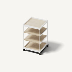 Beside Mid Frame, 4 Pcs Shelves Signal White/Oak | with drawers | MIZETTO