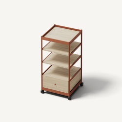 Beside Tall Frame, 1 Pc Drawer, 3 Pcs Shelves Copper Brown/Oak | Shelving | MIZETTO