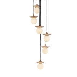 Orbit | Pendant - 6 Drop Grouping - Travertine | Suspensions | J. Adams & Co