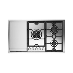 Panoramagic | 90 cm stainless steel flush gas hob 5 burners and fry top - Dual | Hobs | ILVE