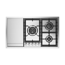 Professional Plus | 90 cm stainless steel flush gas hob with 5 burners - Dual and fry top | Piani cottura | ILVE