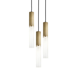 Flume | 50 Pendant - 3 Drop Grouping - Antique Brass & Frosted Reeded Glass | Suspended lights | J. Adams & Co.