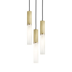 Flume | 50 Pendant - 3 Drop Grouping - Satin Brass & Frosted Reeded Glass | Suspended lights | J. Adams & Co.