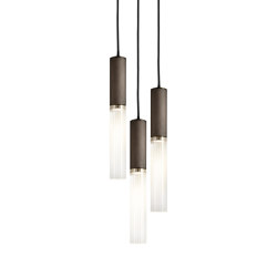 Flume | 50 Pendant - 3 Drop Grouping - Bronze & Frosted Reeded Glass | Suspended lights | J. Adams & Co.