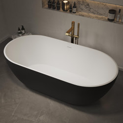SOLID SURFACE | Nimes Freestanding Solid Surface Bathtub - Black & White - 165cm | Bathtubs | Riluxa