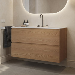 SOLID WOOD | Gaia Wood Wall-Mounted Solid Oak Vanity Base - 2 drawers | Bathroom furniture | Riluxa