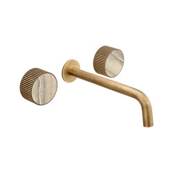 Chiasso | Concealed 3 Hole Basin Mixer With Sand Levigato Marble Handle Insert Pvd Gold | Wash basin taps | BAGNODESIGN