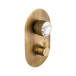 Chiasso | Concealed Thermostatic Shower With 2 Ways Diverter With Breccia Capraia Matt Marble Handle Insert Soft Bronze
