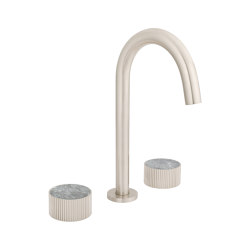 Chiasso | Deck Mounted 3 Hole Basin Mixer With Roma Diamond Grigio Marble Handle Insert Brushed Nickel