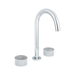 Chiasso | Deck Mounted 3 Hole Basin Mixer With Roma Diamond Grigio Marble Handle Insert Chrome | Deck-mounting | BAGNODESIGN