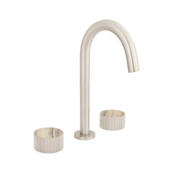 Chiasso | Deck Mounted 3 Hole Basin Mixer With Sand Levigato Marble Handle Insert Brushed Nickel | Wash basin taps | BAGNODESIGN