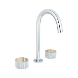 Chiasso | Deck Mounted 3 Hole Basin Mixer With Sand Levigato Marble Handle Insert Chrome