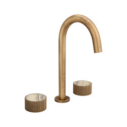 Chiasso | Deck Mounted 3 Hole Basin Mixer With Sand Levigato Marble Handle Insert Soft Bronze | Grifería para lavabos | BAGNODESIGN