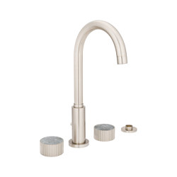 Chiasso | Deck Mounted 4 Hole Bath Mixer With Roma Diamond Grigio Marble Handle Insert Brushed Nickel | Bath taps | BAGNODESIGN