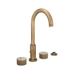 Chiasso | Deck Mounted 4 Hole Bath Mixer With Sand Levigato Marble Handle Insert Soft Bronze | Bath taps | BAGNODESIGN
