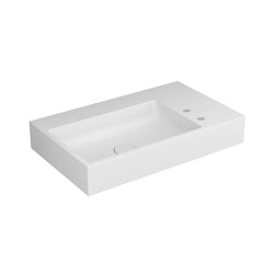 Washbasin white 80 x 48cm asymmetric left for 2-hole tap on the side solid surface matt white | Lavabi | Vigour