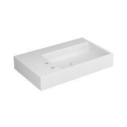 Washbasin white 80 x 48 cm asymmetric right on side for 2-hole tap solid surface white matt | Wash basins | Vigour