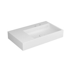 Washbasin white 80 x 48cm asymmetric right concrete for 2-hole tap, matt white in solid surface material | Wash basins | Vigour