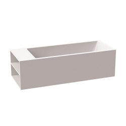 Bath in solid surface white free-standing 198 x 80 cm matt white shelf on left | Badewannen | Vigour
