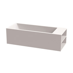 Bath in solid surface material white free-standing 208 x 80 cm matt White shelf on right | Bathtubs | Vigour