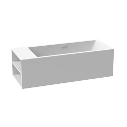 Bath in solid surface white free-standing 198 x 80 cm with spout white matt shelf on left | Badewannen | Vigour