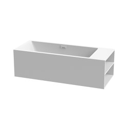 Badewanne Mineralwerkstoff white freistehend 198x80cm mit Einlauf weiss matt Regal rechts | Badewannen | Vigour