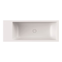 Back-to-wall bath solid surface white 208 x 80 cm 2-sided right matt white with shelf | Badewannen | Vigour