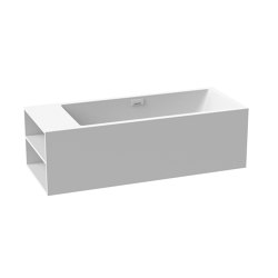 Back-to-wall bath solid surface white 170 x 80 cm 2-sided right with spout matt white with shelf | Badewannen | Vigour