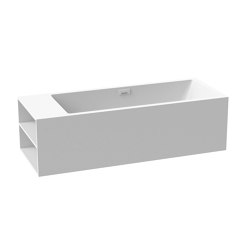 Back-to-wall bath solid surface white 208 x 80 cm 2-sided right with spout matt white with shelf | Bathtubs | Vigour