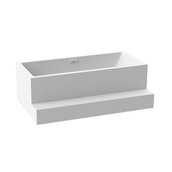 Back-to-wall bath solid surface white 180 x 104 cm 2-sided right with spout matt white with step | Badewannen | Vigour