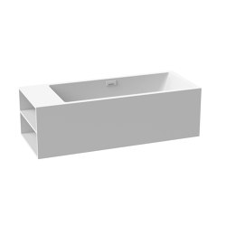 Back-to-wall bath solid surface white 170 x 80 cm 3-sided with spout white matt shelf on left | Badewannen | Vigour