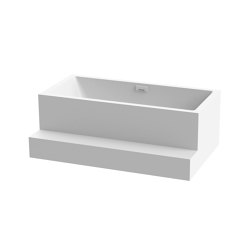 Back-to-wall bath solid surface white 170 x 104 cm 3-sided with spout matt white with step | Badewannen | Vigour
