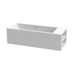 Back-to-wall bath solid surface white 208 x 80 cm 3-sided with spout matt white shelf on right | Badewannen | Vigour