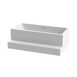 Back-to-wall bath solid surface white 180 x 104 cm 3-sided with spout matt white with step | Badewannen | Vigour